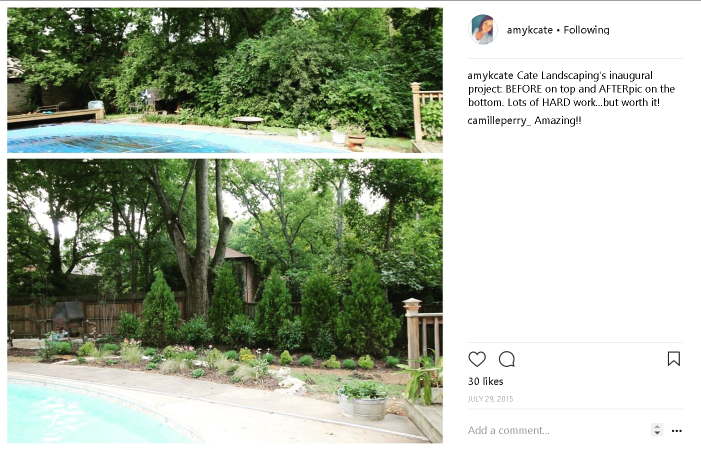 Before and after of Cate's landscaping