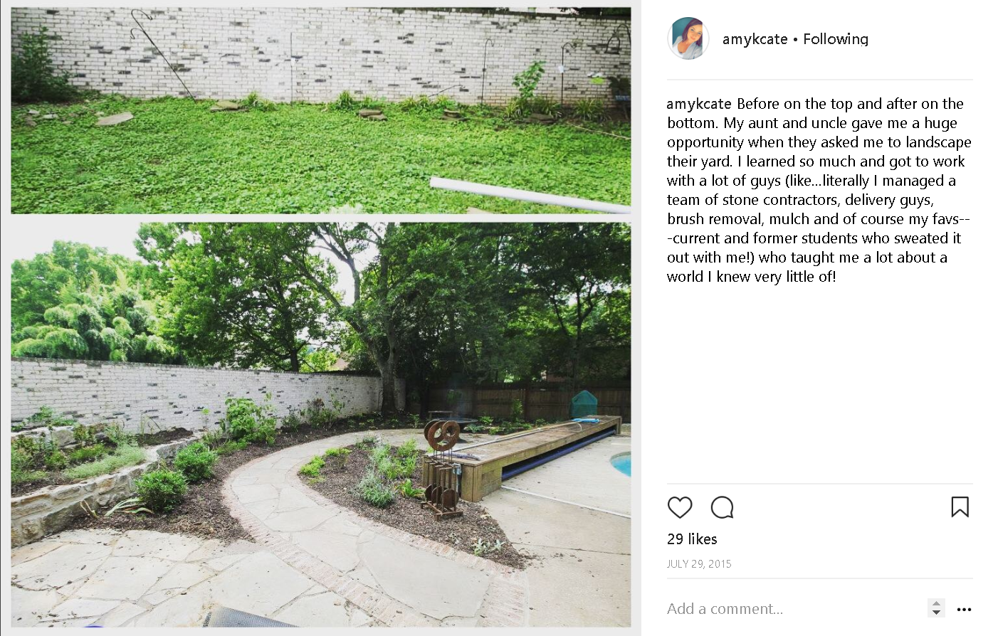 Before and after of Cate's landscaping